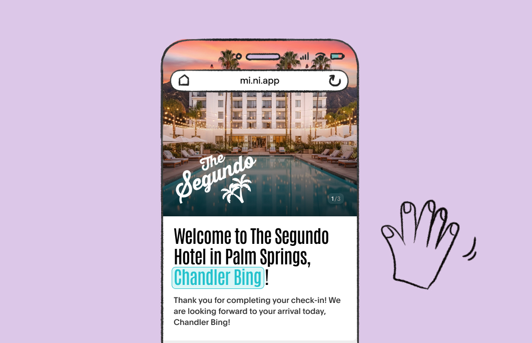 Phone showing a personalized digital welcome message sent by the hotel